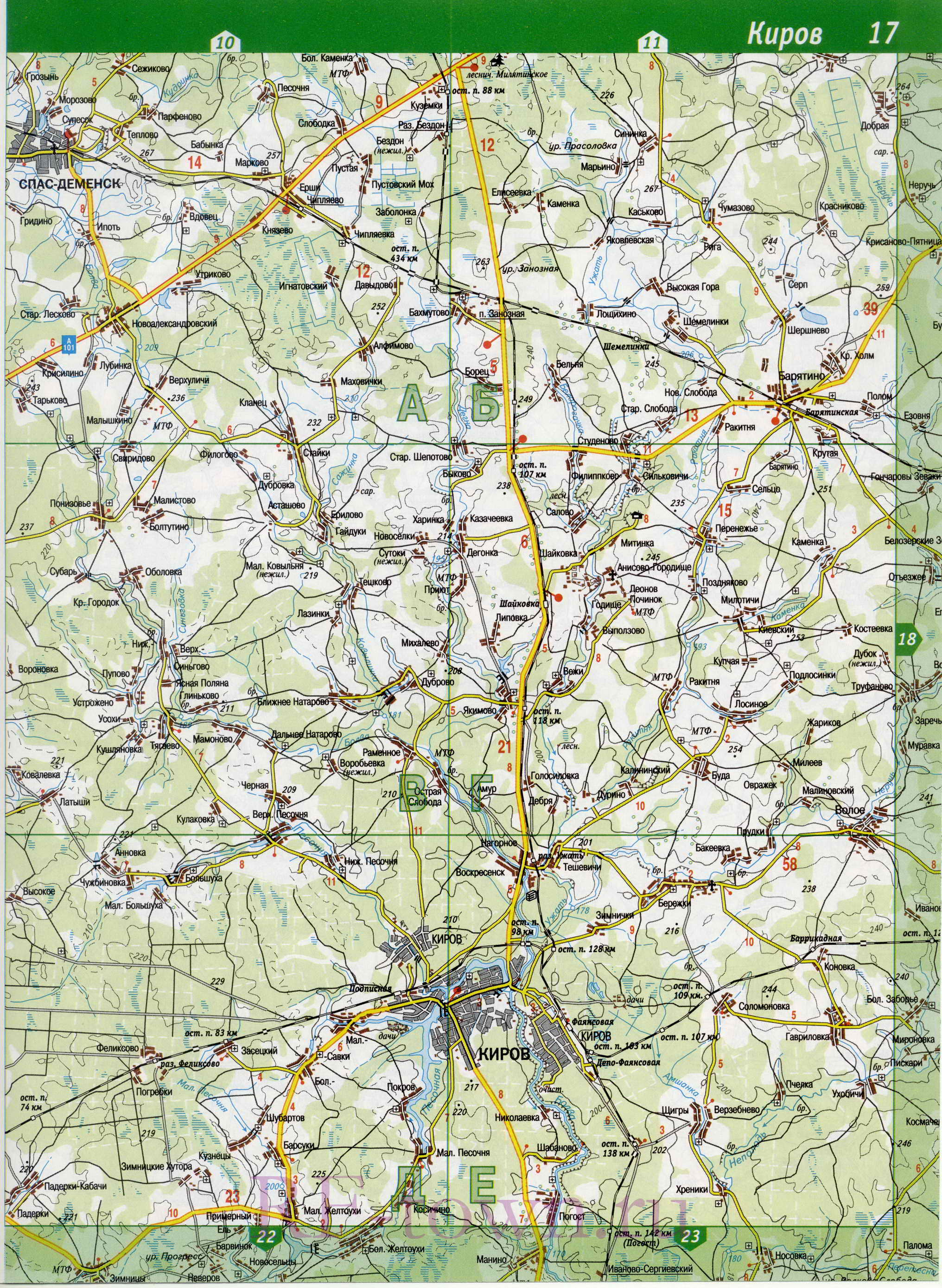 Карта Барятинского района Калужской области. Подробная карта - Барятинский район, A0 - 