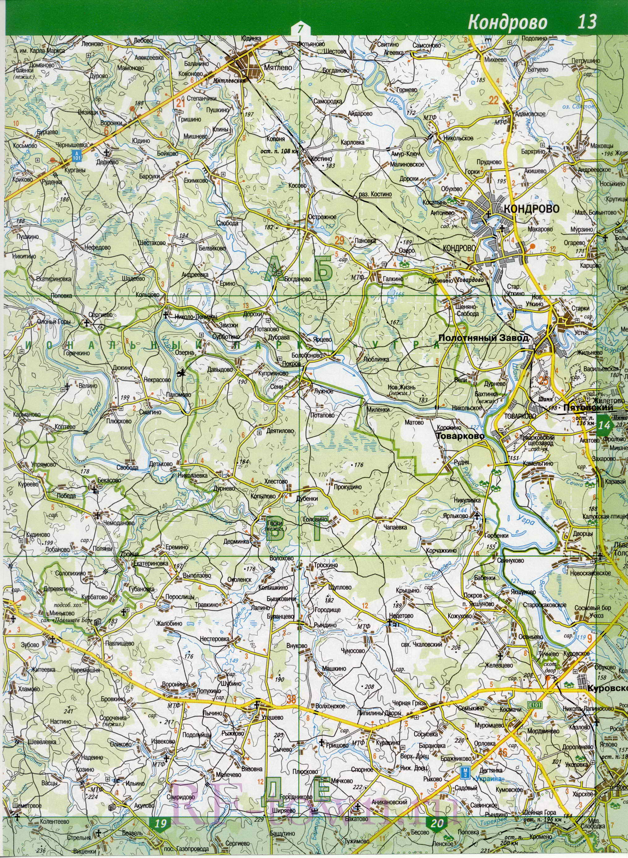 Карта Дзержинского района Калужской области. Подробная карта - Дзержинский район, A0 - 
