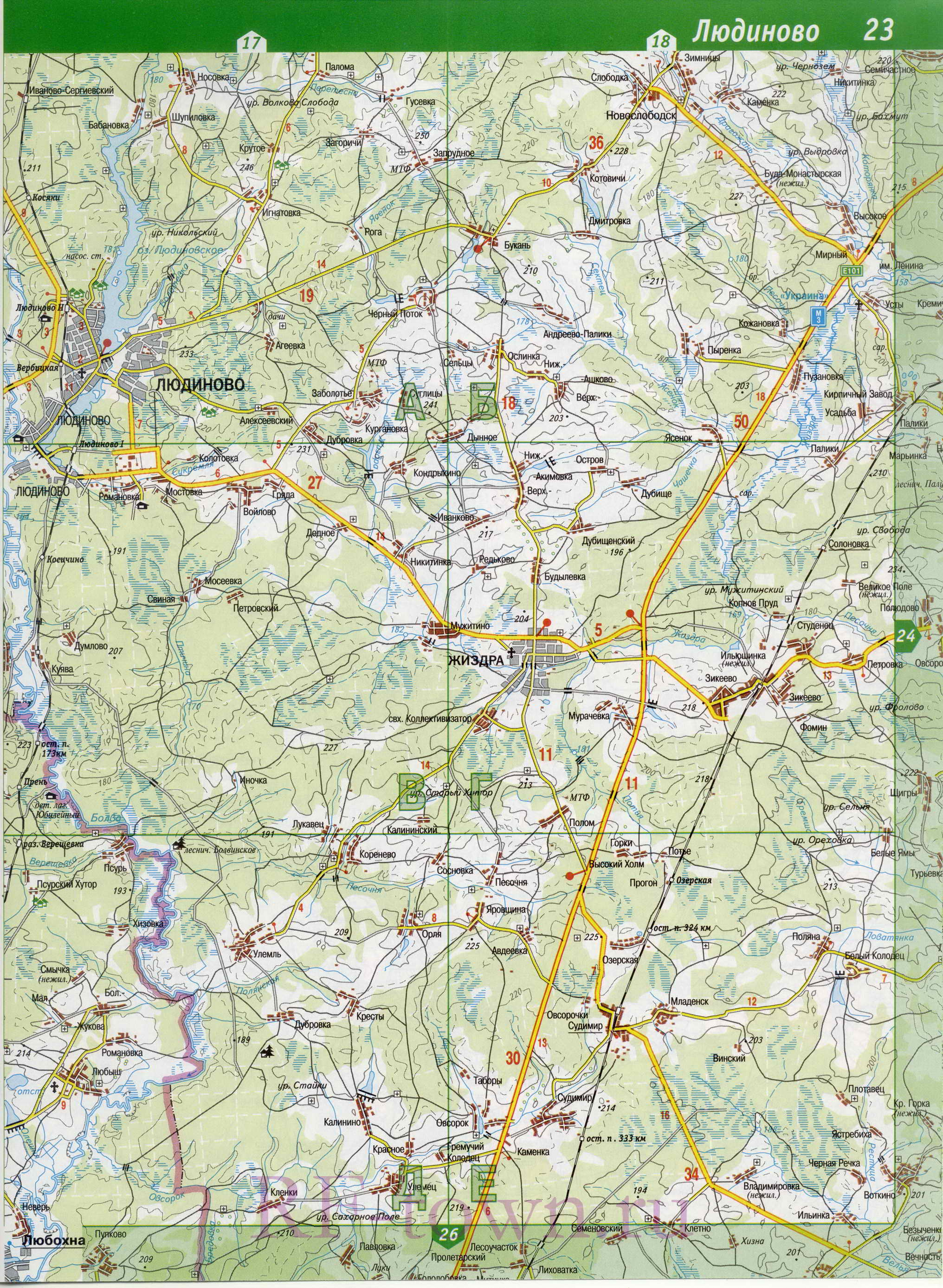 Карта Думиничского района Калужской области. Подробная карта - Думиничский район, A0 - 