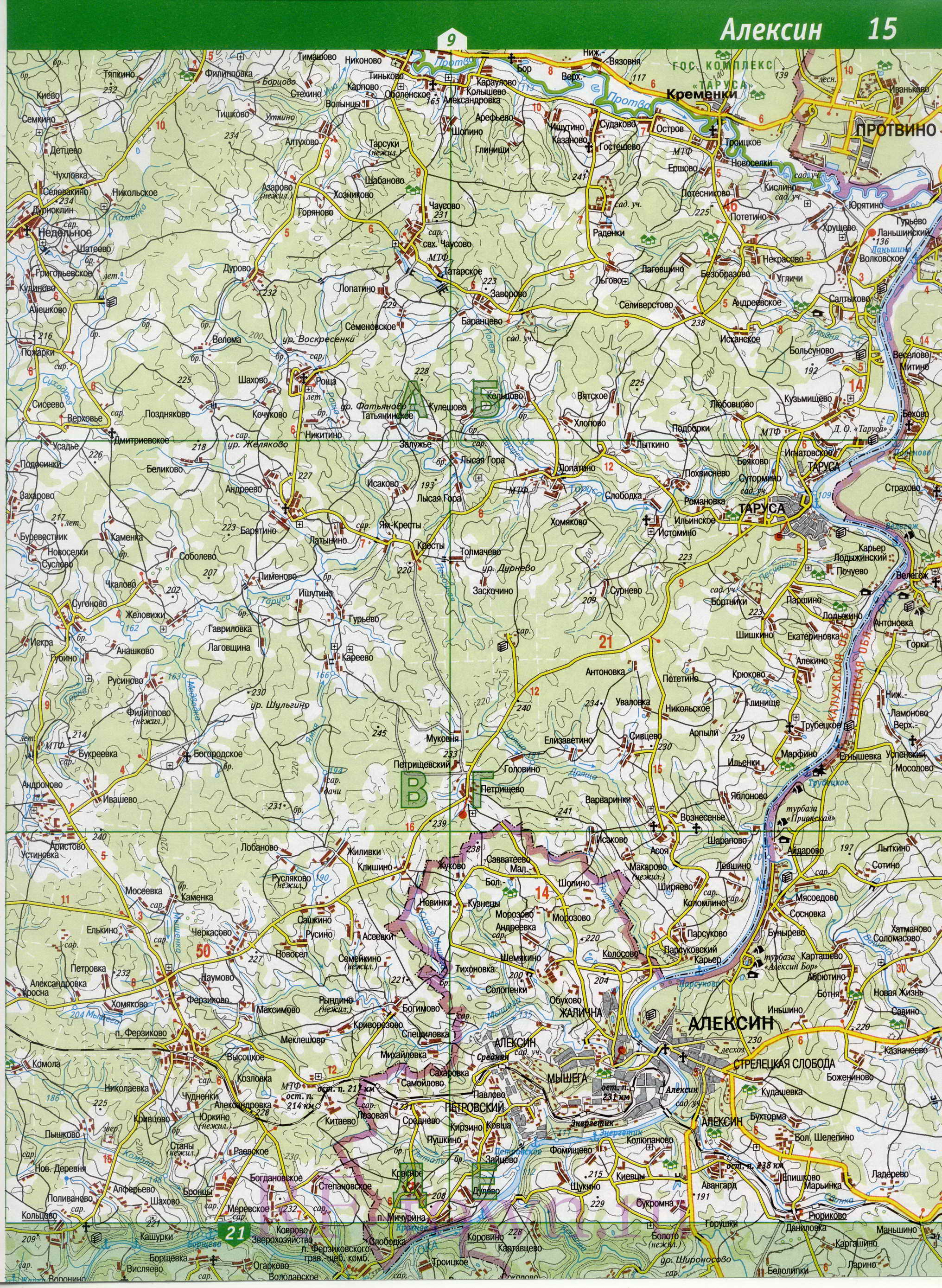 Карта Ферзиковского района Калужской области. Подробная карта - Ферзиковский район, B0 - 