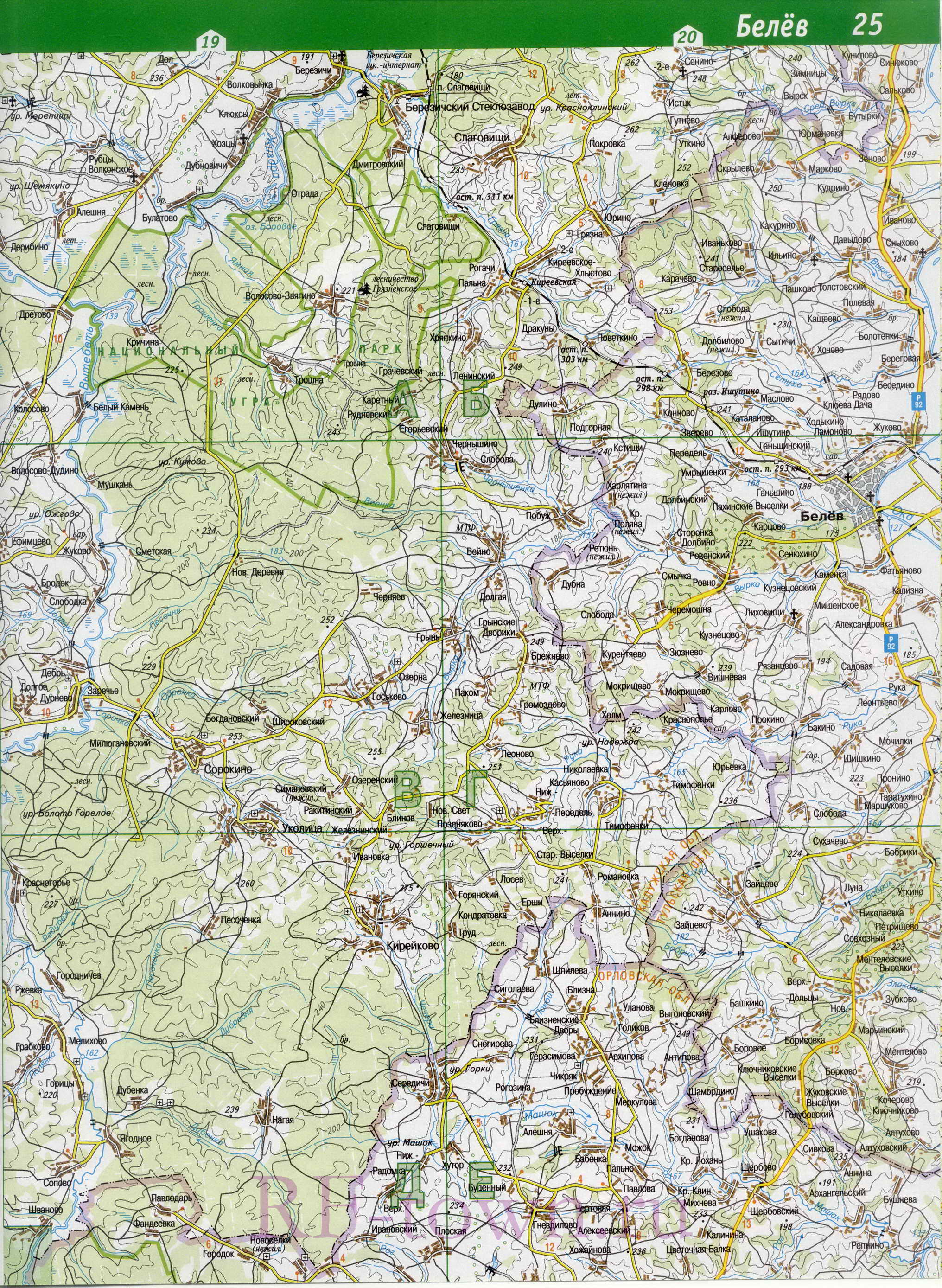 Карта Ульяновского района Калужской области. Подробная карта - Ульяновский район, B0 - 
