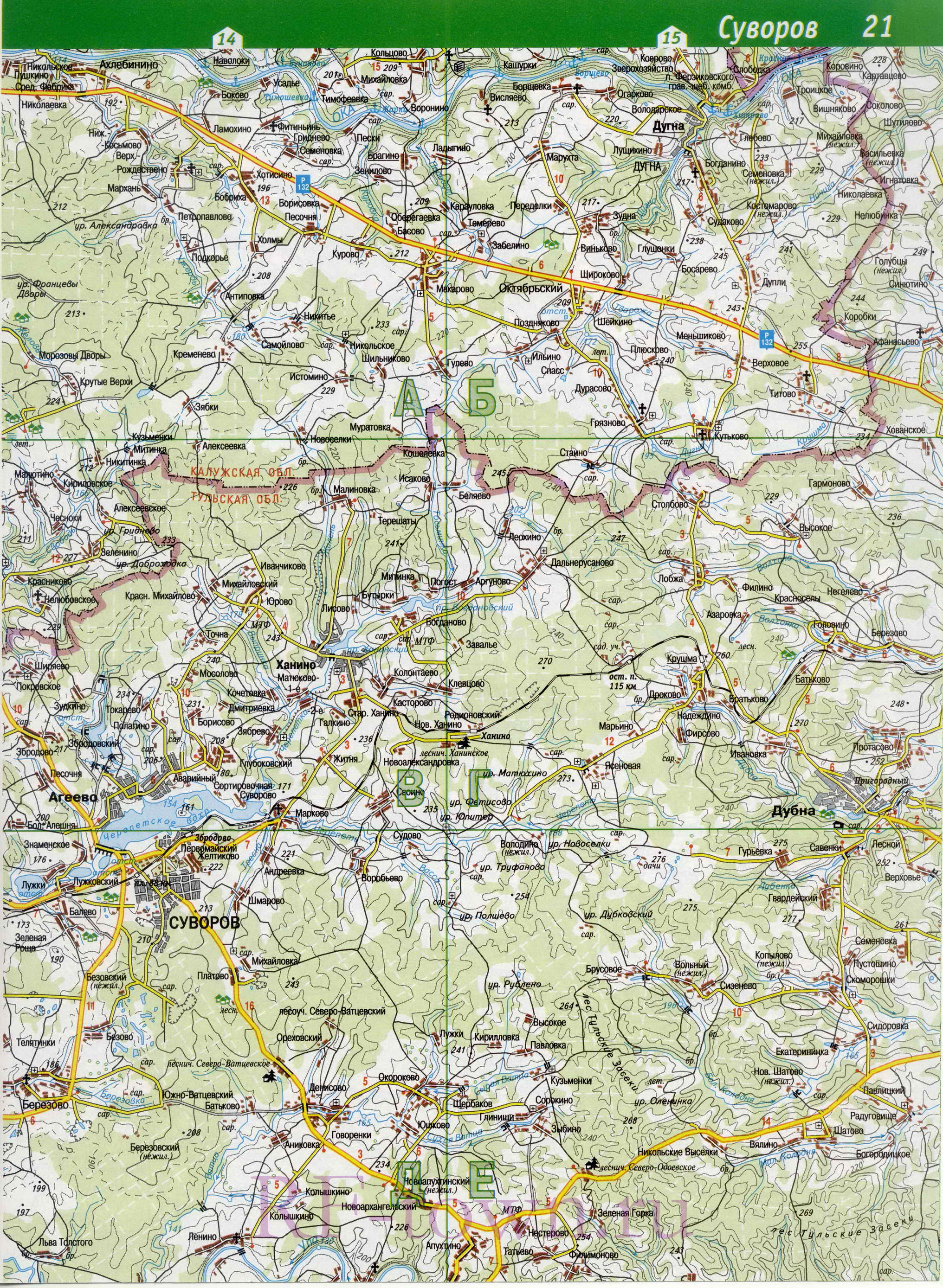 Карта Перемышльского района Калужской области. Подробная карта - Перемышльский район, B0 - 