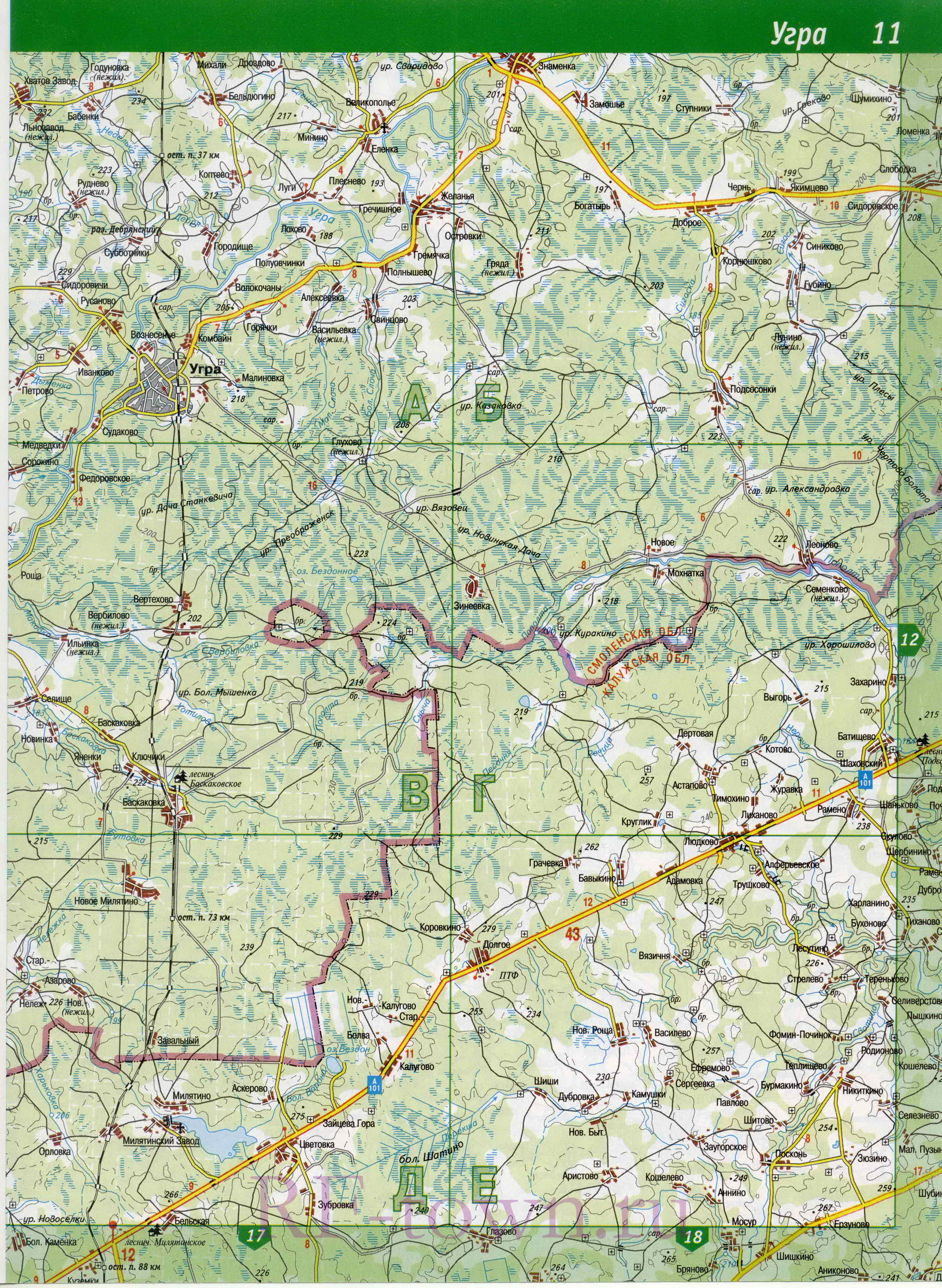 Карта Мосальского района Калужской области. Подробная карта - Мосальский район, A0 - 