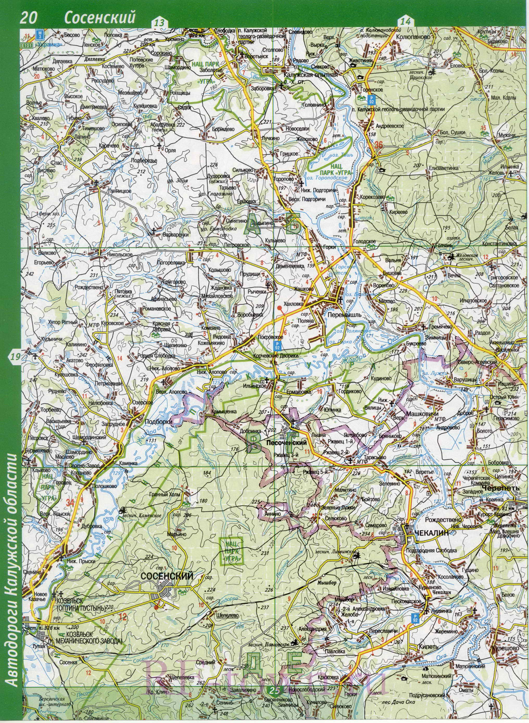 Карта Козельского района Калужской области. Подробная карта - Козельский район, B0 - 